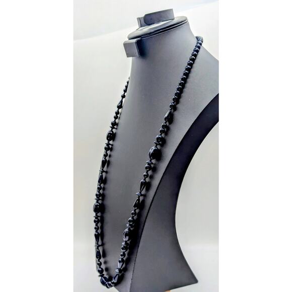 Navy Glass Multi-Shape Bead 36" Single Strand Necklace W/ Lobster Clasp - Picture 2 of 8